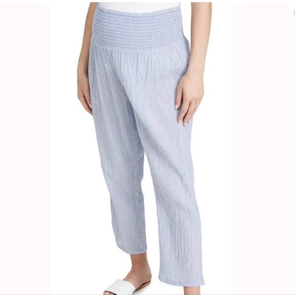 Hatch Light Blue Textured Ankle Crop Pants